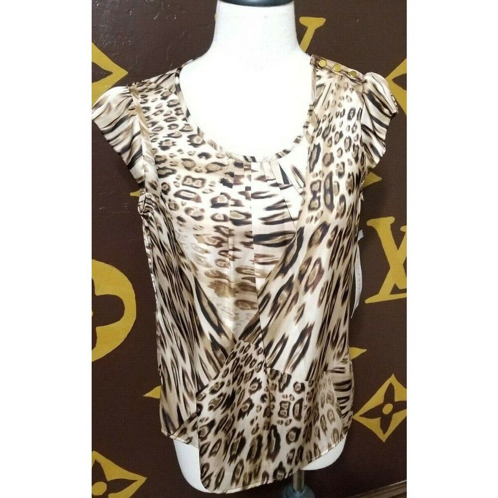 Allison Taylor Cap Sleeve, Animal Print Blouse Size Small NWT